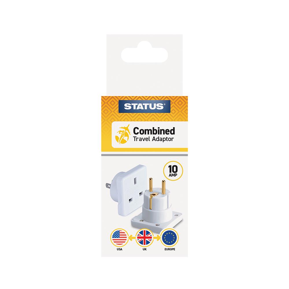 Status White Combined Travel Adaptor 2 pk Tube Status White Combined Travel Adaptor 2 pk Tube